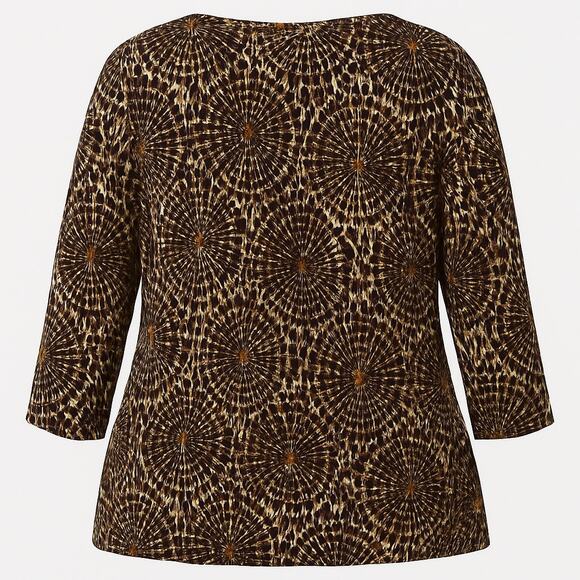 Ruby Rd. 3X Beaded Neckline Abstract Print Top Brown Black White - Picture 2 of 5